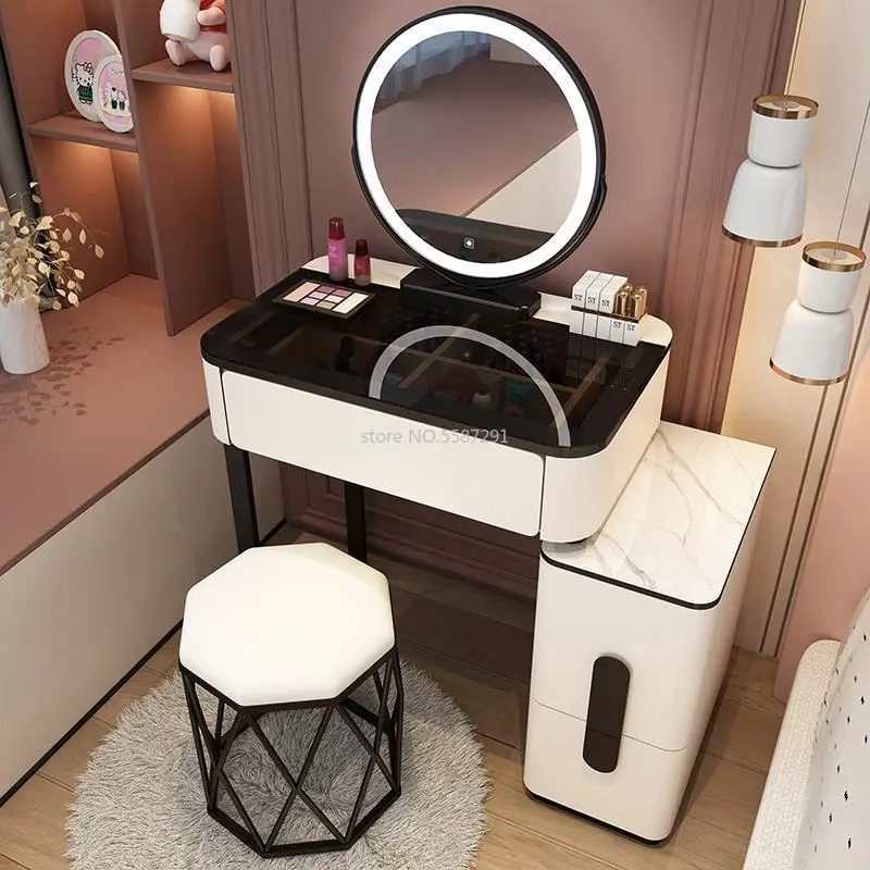 Vanity Desk Modern Dresser Table LED Mirros Household Bedroom Dressing Table Density Board Makeup Table With Mirror Furniture