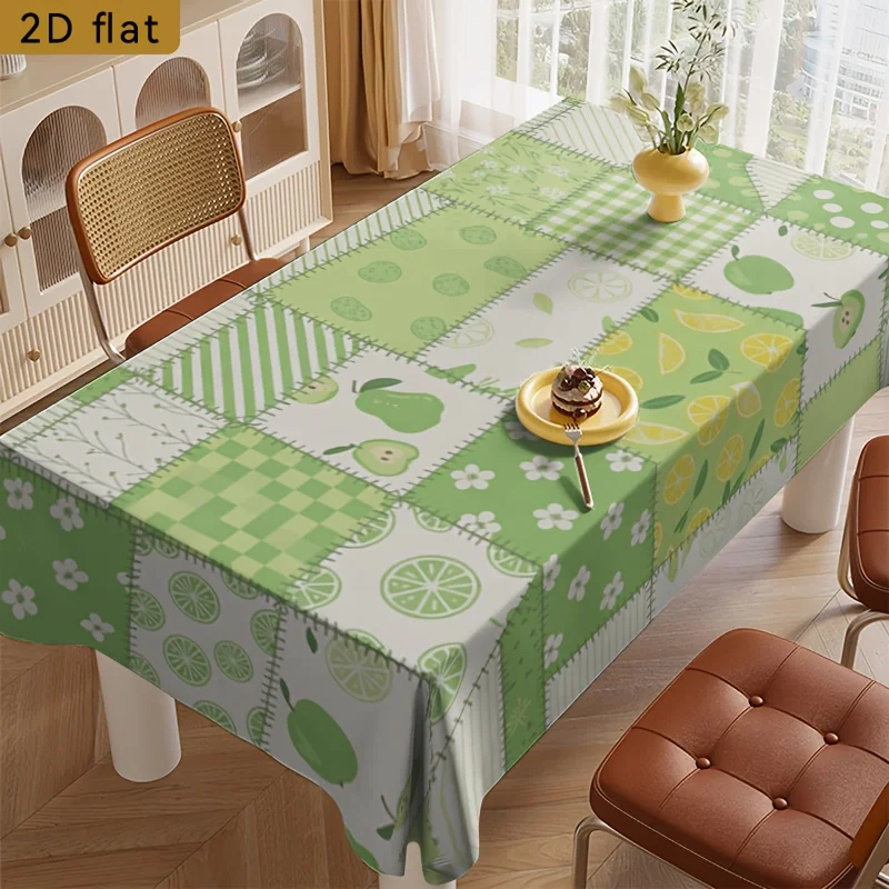 Tablecloth 2D flat surface 1 piece  Rectangle Patterned tablecloth with a green fruit patchwork designxzj