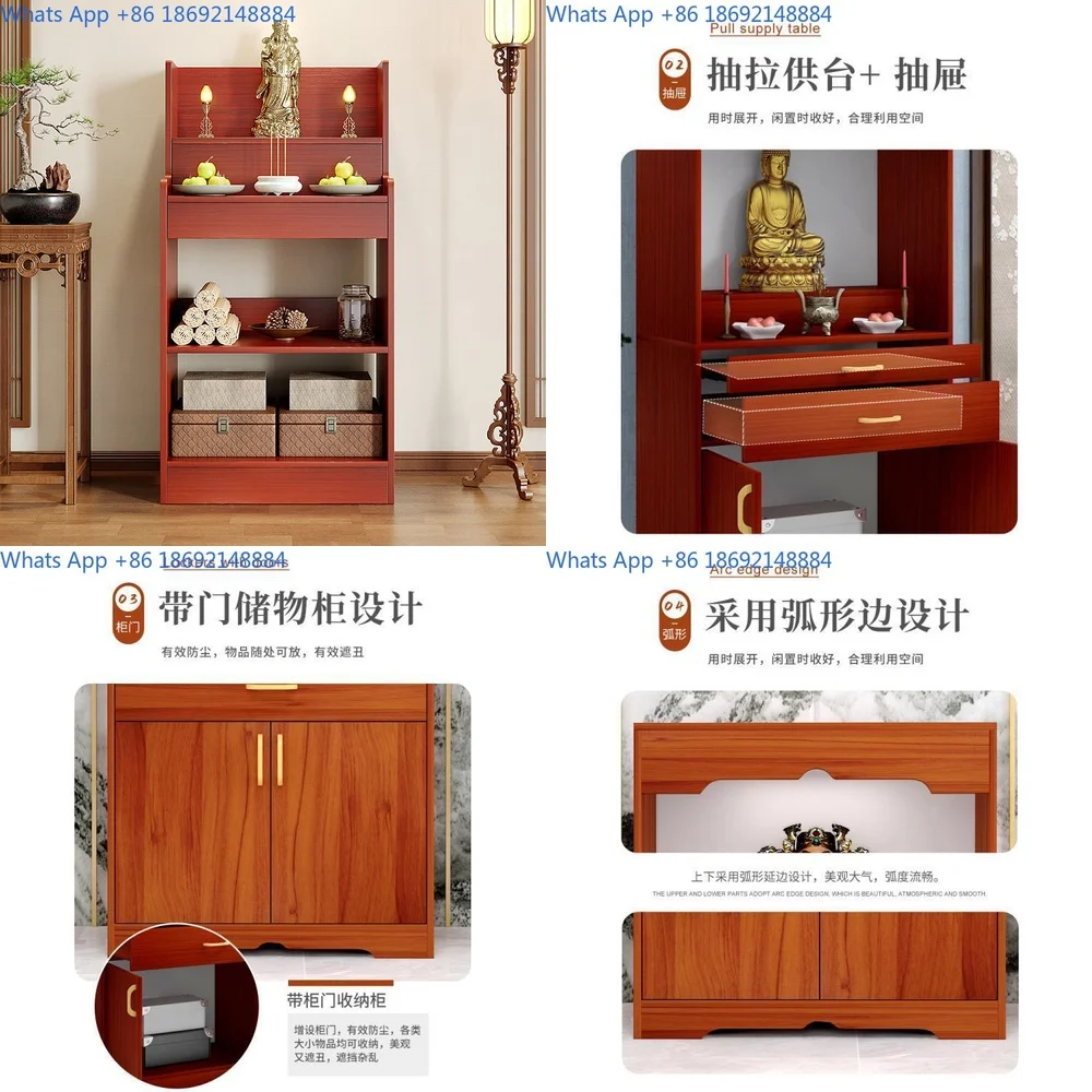 

Home Altar Cabinet for Deity Statue with Offering Table and Shrine Design