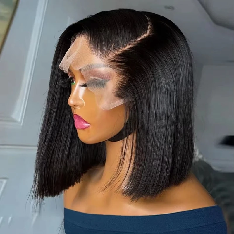 

200% Density 13X4 Straight Lace Frontal Bob Wig 100% Human Hair Wigs Brazilian Pre Plucked With Baby Hair 13x4 Lace Bob Wig #1B