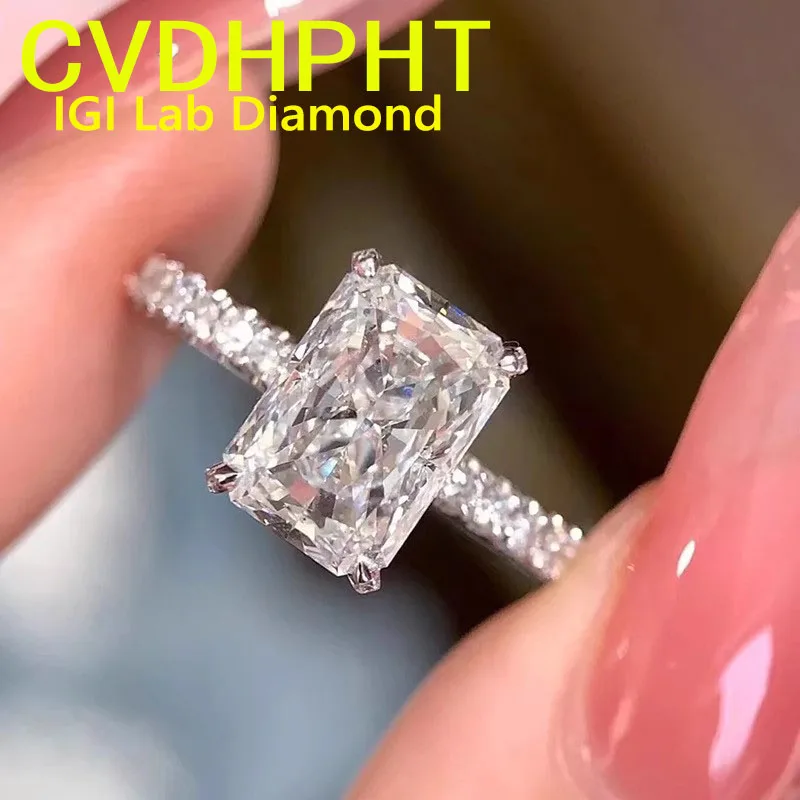 real Au585 14K White Gold Ring Lab growing dimaond ring IGI Radiant shape D VS1 Wedding ring engagement ring