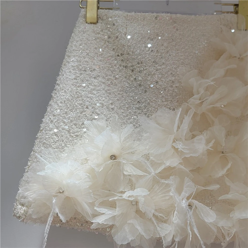 GALCAUR sólido empalmado 3D flores falda básica femenina de cintura alta adelgazante Casual faldas cortas de mujer otoño nuevo estilo de moda