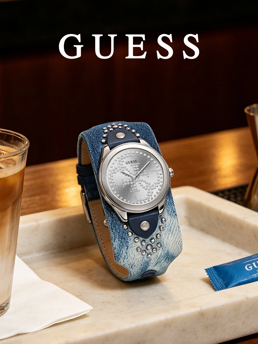 GUESS W1141L1 Ladies Watch Denim Rivet Strap Quartz Watch for Dinner meetup Gallery visit Formal banquet Birthday gift