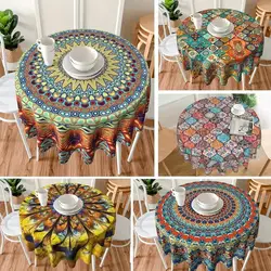 1pc Boho Round Tablecloth 60 Inch, Bohemian Circle Table Cloth, Stain Resistance, Water Repellent And Wrinkle-Free, Colorful Tab