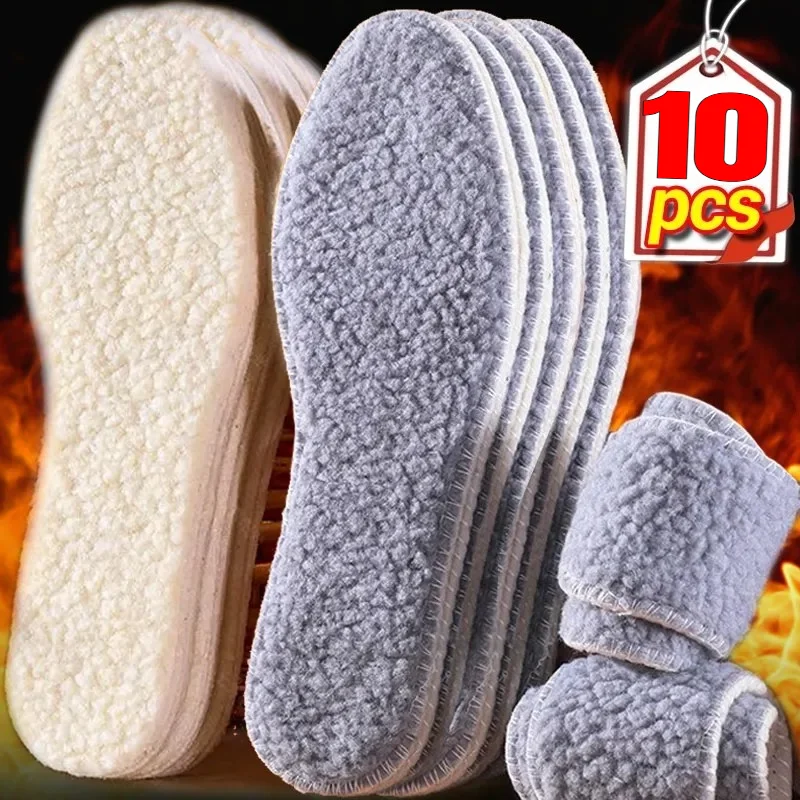 4/10pcs Winter Thicken Warm Unisex Insoles Self Heating Soft Comfortable Lamb Fleece Insole Breathable Plush Odor Proof Shoe Pad