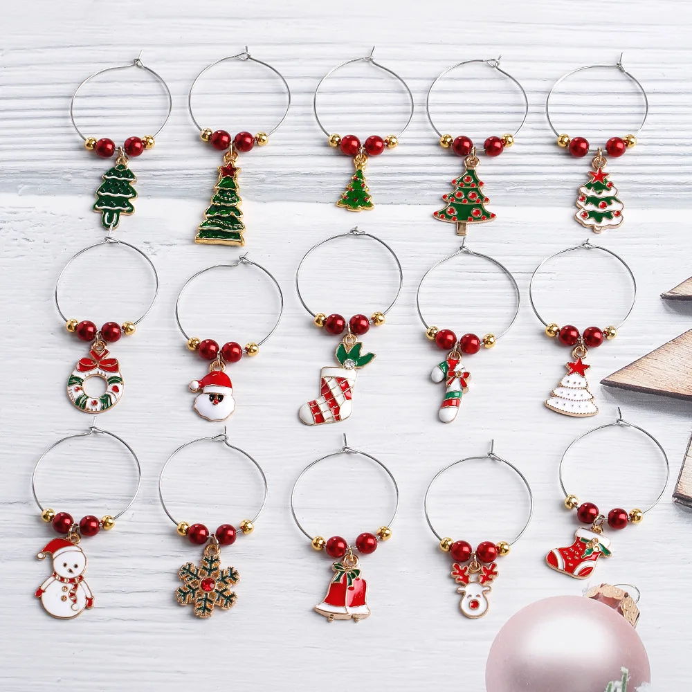 20pcs Christmas Wine Charms Diy Jewelry Cup Centerpieces Goblet Champagne Wine Hoops Drink Markers Party  Wedding Decoration