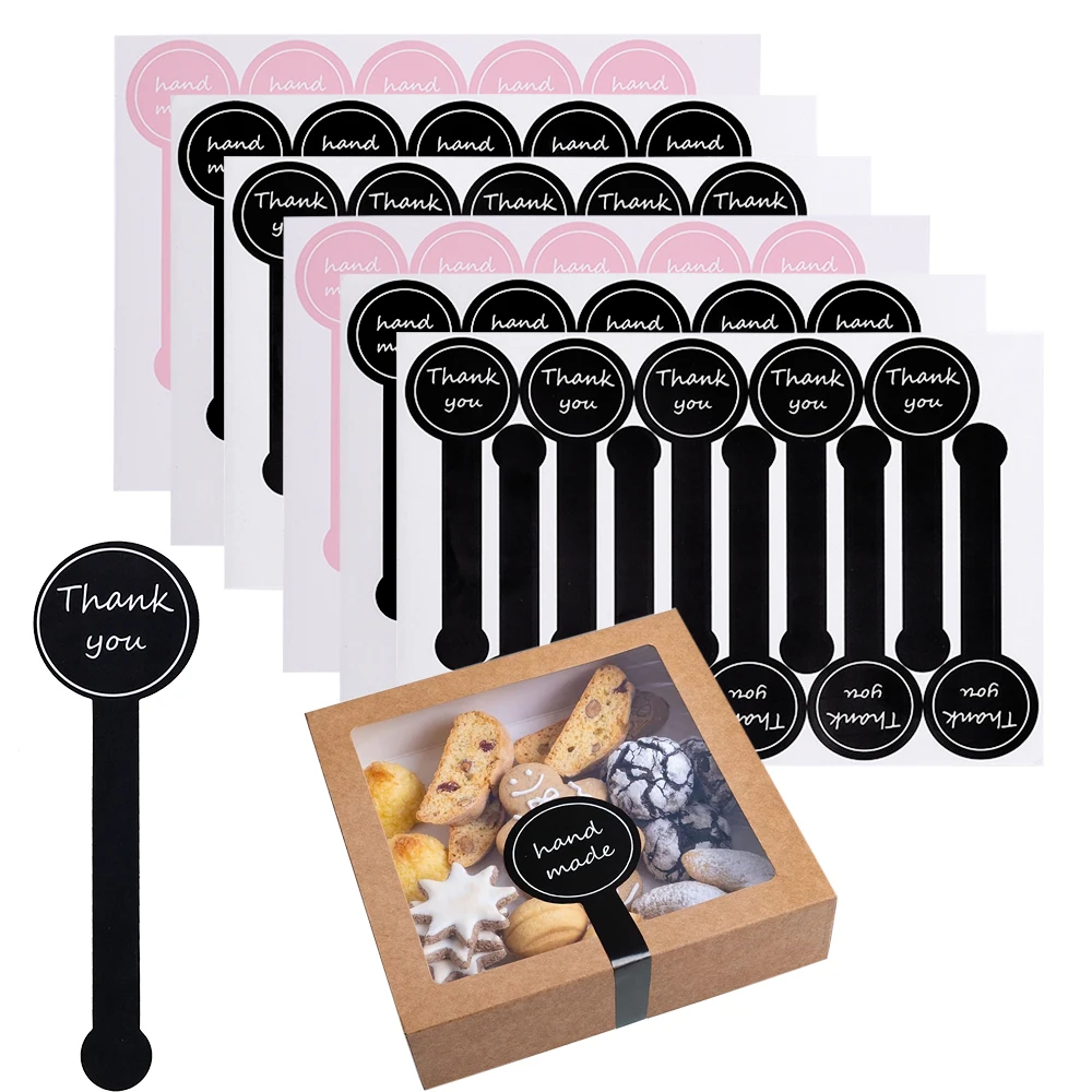 100pcs Black Thank you long sealing sticker pudding bottle sticker, Pink baking box label sticker, baking, handicraft products view 2