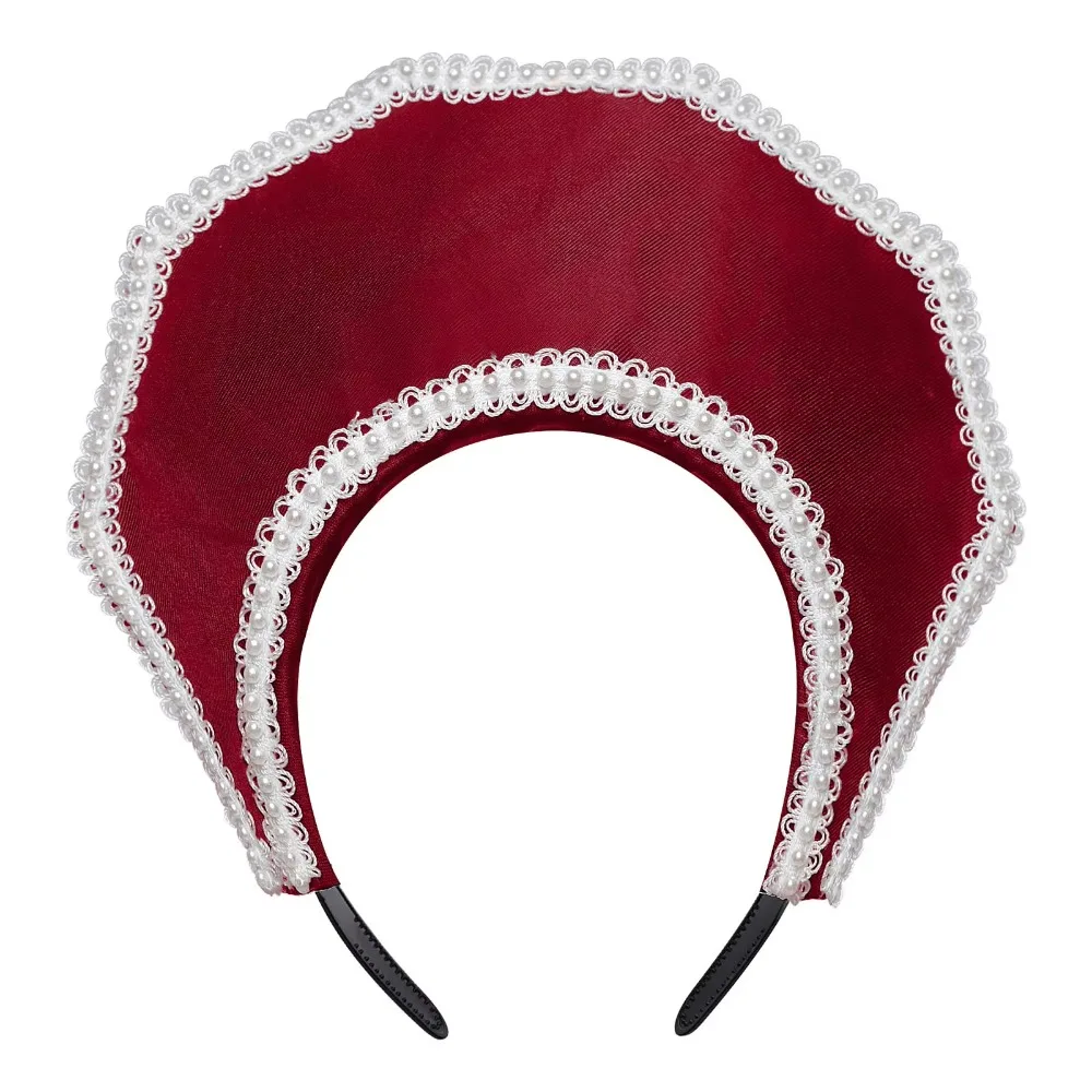Soft Velvet Crown Headband Faux Pearl Trim Elastic Retro Queen Tiara Non Slip Design Classic Black Red Vintage Pearl Hairband