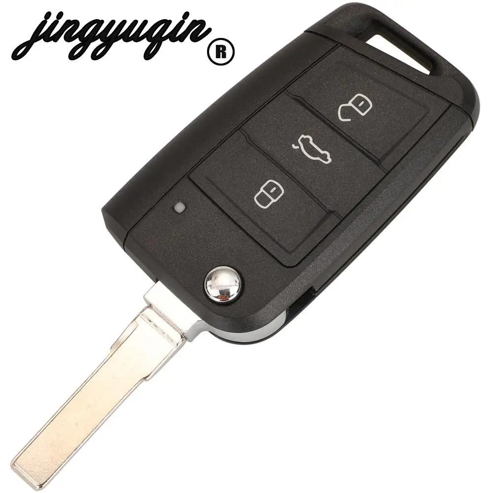 jingyuqin 3 Buttons Flip Car Remote Key Shell auto Case For VW Golf 7 Sportsvan GTI MK7 Skoda Octavia A7 Seat HU66/ HU162t Blade