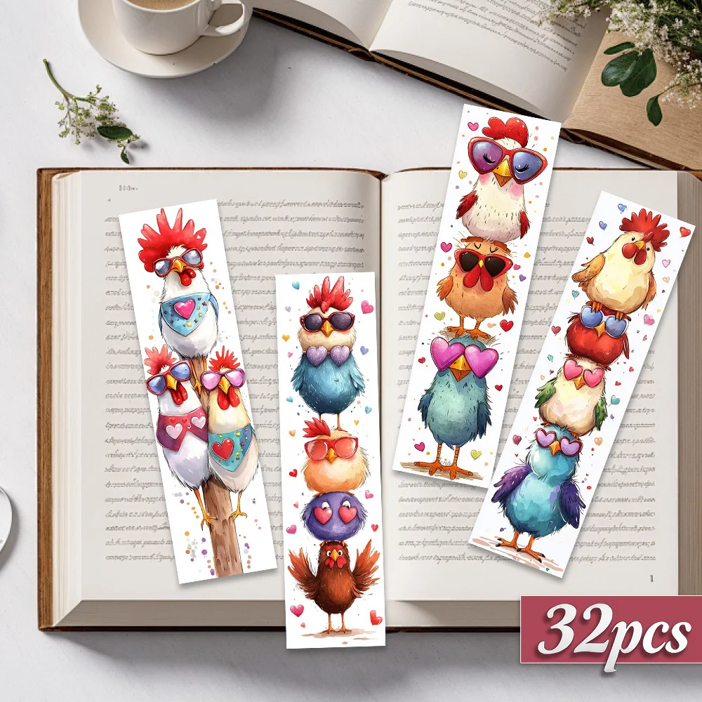 32pcs, Cute Stackable Chicken-themed Bookmarks, Christmas, Teacher Gift, Back-to-school Holiday Gifts, Creative Artistic Designs