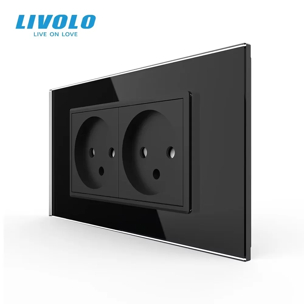 LIVOLO Double Israel Plug16A Outlet Converter,Tempered Glass Panel, AC 100~250V Power Socket for Home Improvement