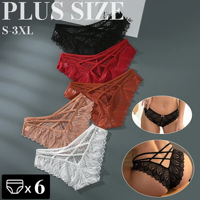 

CINVIK 6PCS Sexy Lace Panties Female Underwear Women Lingerie Plus Size Briefs Low Waist Intimates Comfort Briefs Tangas S-3XL