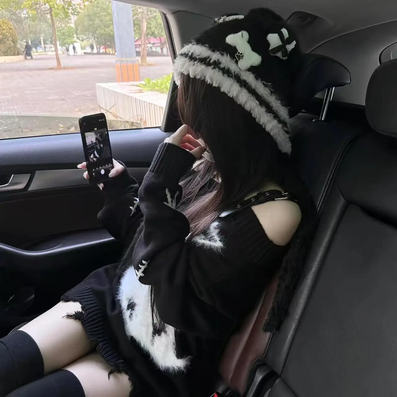 Feminino gótico harajuku punk lolita y2k picante meninas original subcultura urso chapéu bonito pequeno osso cruz estrela asas chapéus de lã