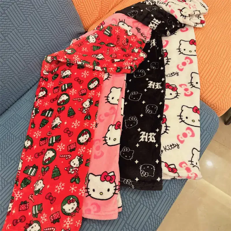 Pantalon de pyjama épais Hello Kitty, Sanurgente Anime Smile, tissu double élastique, fjWomen doux, cadeau d'anniversaire FjCart