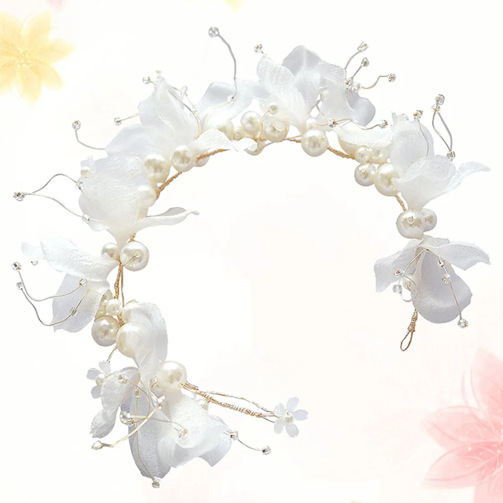 1 قطعة اكسسوارات الشعر الزفاف اللؤلؤ عقال القماش الأبيض زهرة الزفاف خوذة حفلة موسيقية أنيقة الزفاف عقال #4