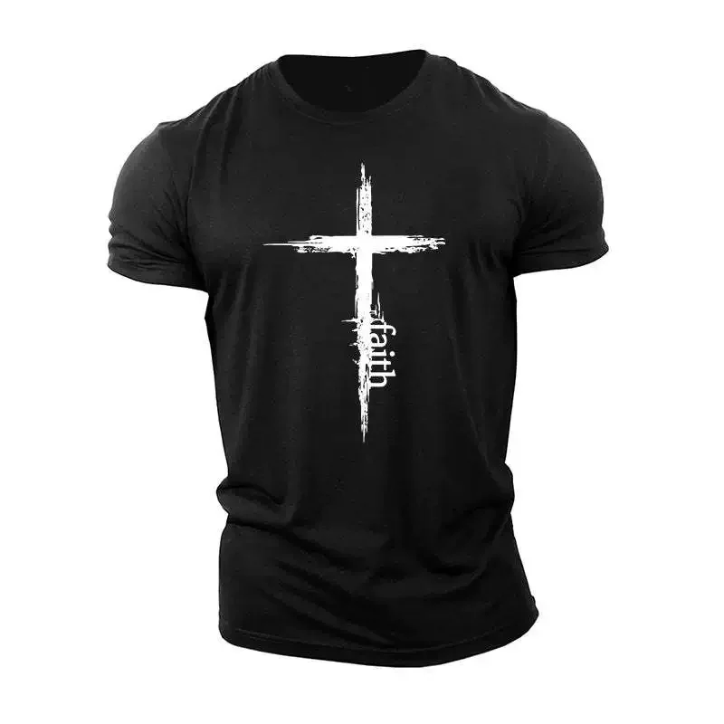 Street Simple Cross Pattern Men's T-Shirts Summer Short Sleeve 3d Printed Fitness Sports Tops 6XL Plus Size Casual T Shirt
