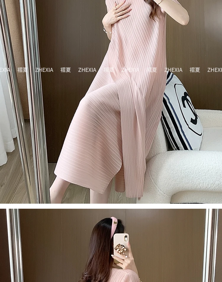 Miyake Gefaltetes Patchwork-Kleid für Damen, Sommer 2024, Neues Einzigartiges Design mit Schlankem und Lockerem Stil, Maxi-Kleid – Detail 7