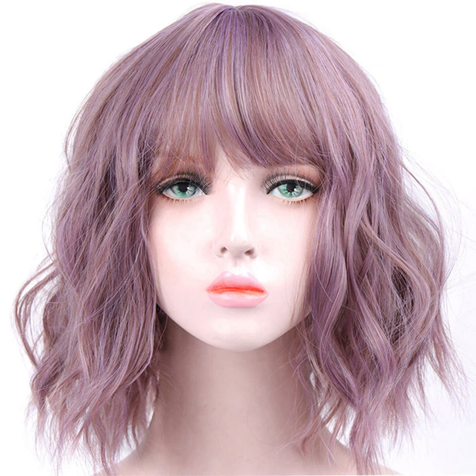 

BOYMIA Synthetic Short Water Wave Cosplay Bob Wig with Bangs Heat-resistant Fiber Lolita Wigs For Women Daily Women's wigs