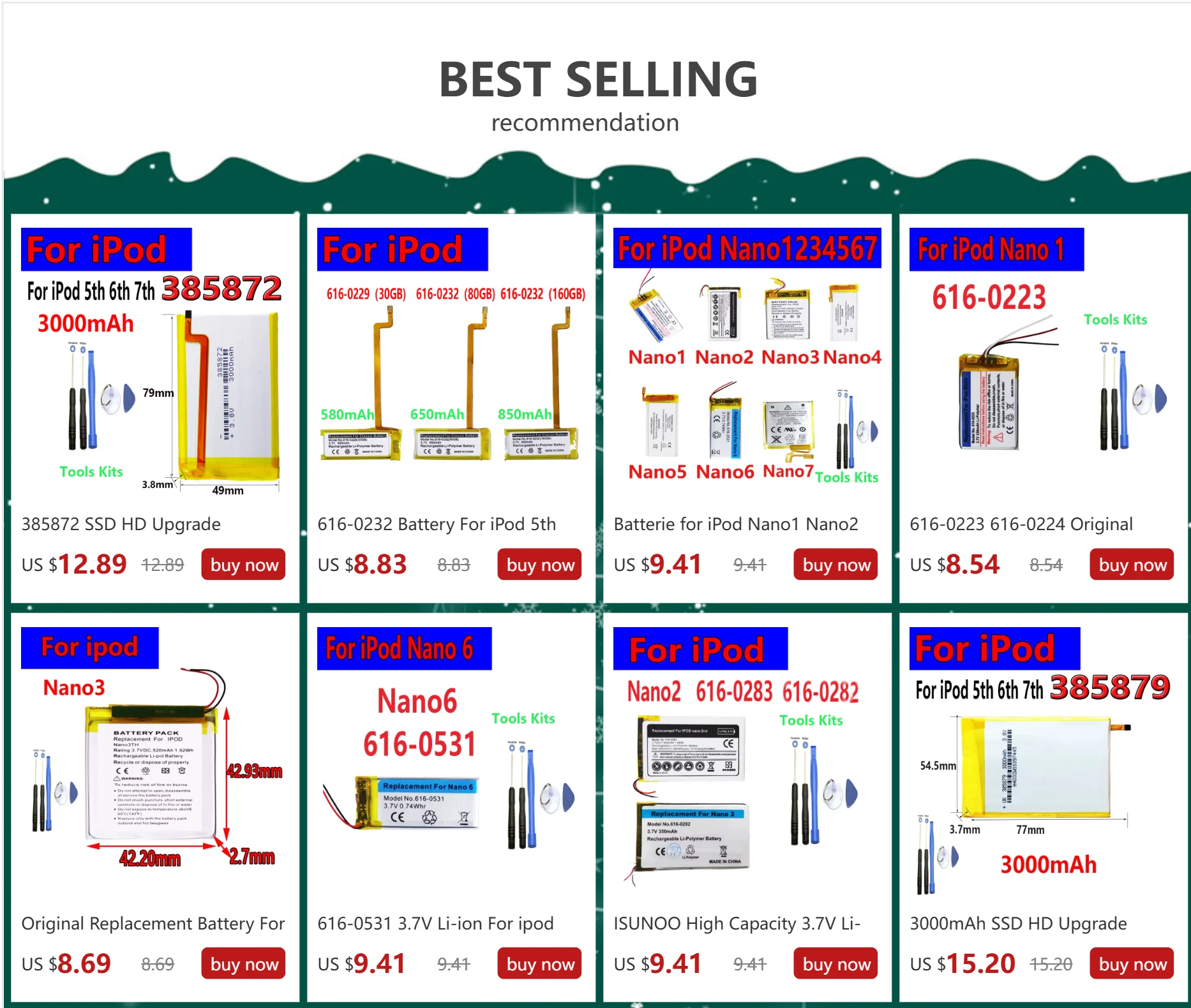 616-0223 616-0224 Batterie für iPod Nano1 1. Generation MP3 A1137 Nano 1 616-0223 Batterien + Gratis-Werkzeuge – Detail 1