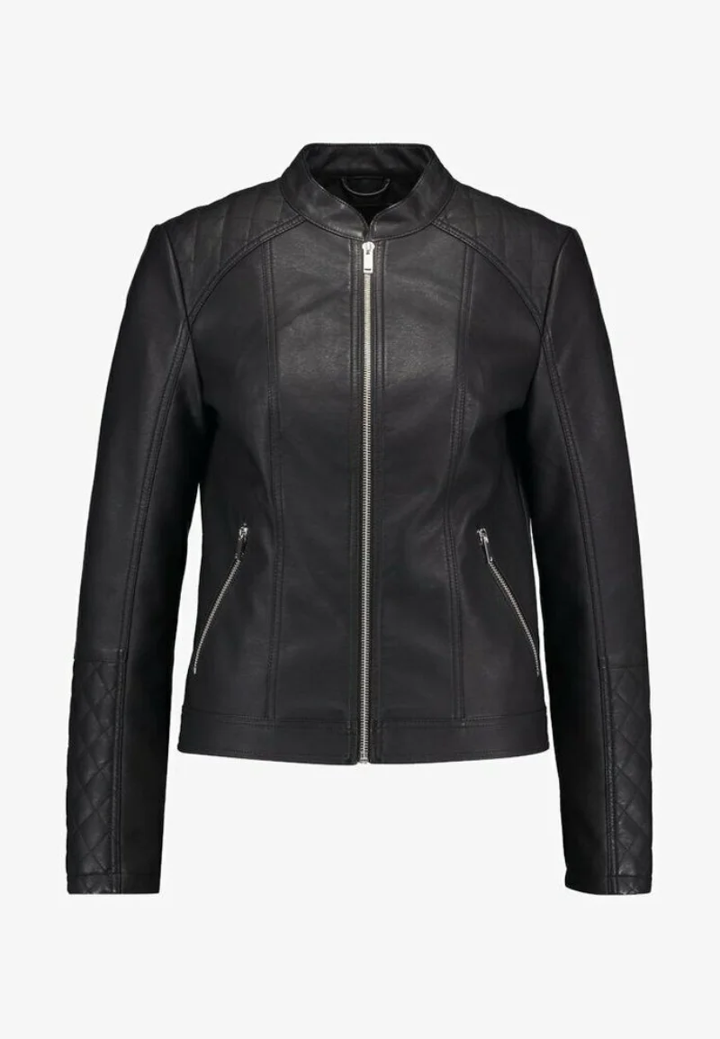 Jaket Kulit Wanita 100% Biker Hitam Asli Mantel Pas Kustom Kulit Domba dan Jaket Kerah Berdiri Mantel Parit Kelas Atas