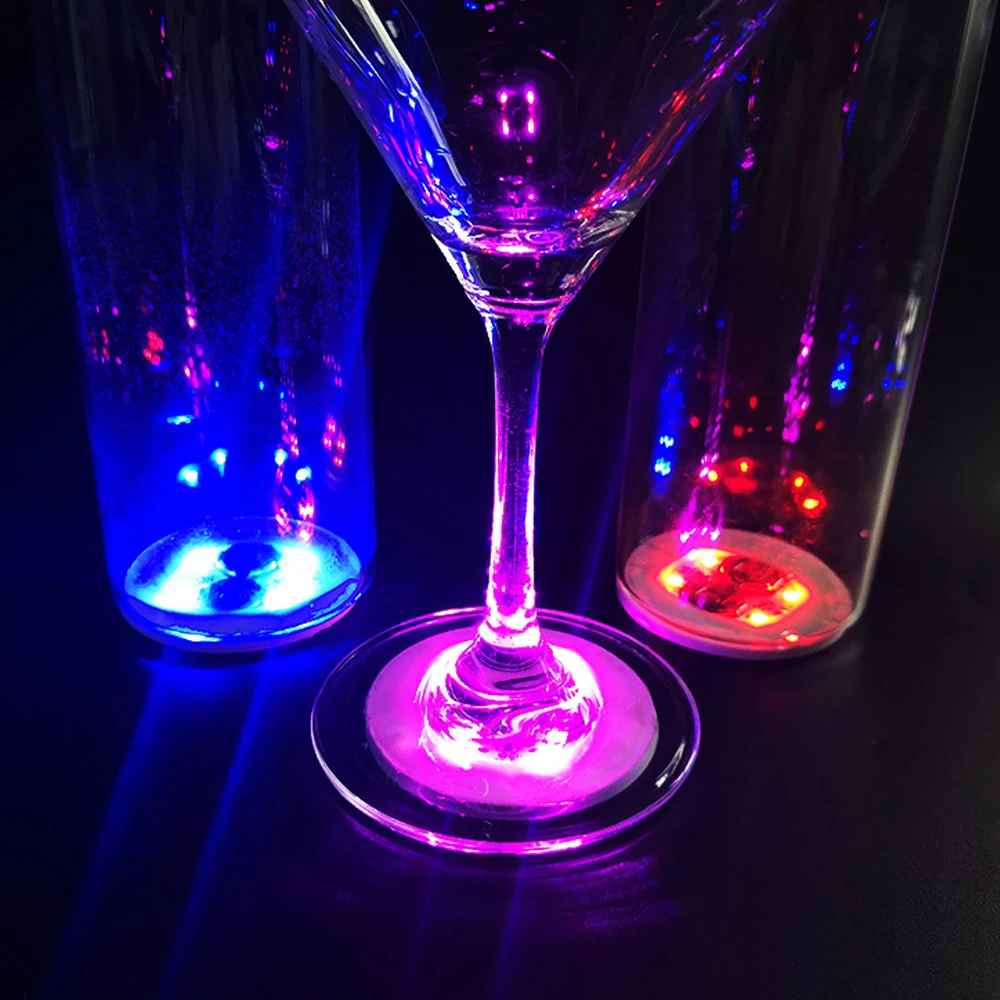 Mini LED Coaster Glow Bottle Light Stickers Battery Powered RGB Cup Mat Christmas Nightclub Bar Party Decoration Night Light