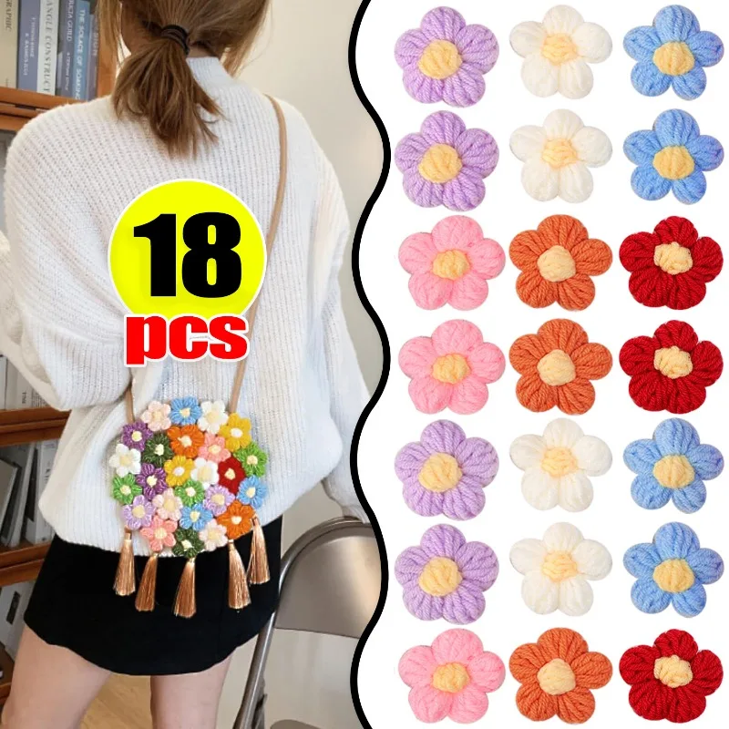 

3D Cute Puff Knitted Flower Lightweight Decorate Bag Hat Coat Soft Components Handmade Cotton Flowers Crafts DIY Accessories