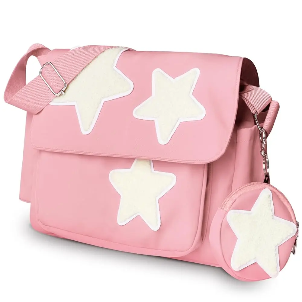 

Женская сумка-мессенджер Y2K, легкая вместительная сумка-тоут со звездами и милым кошельком для монет, сумка через плечо