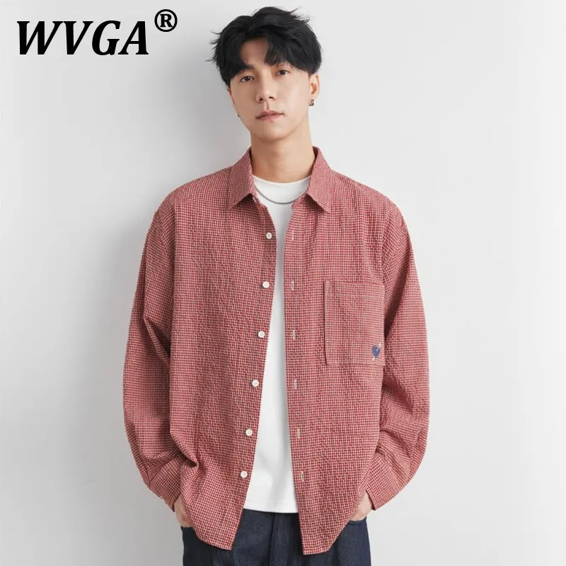 

WVGA Новые мужские рубашки с длинным рукавом Весна Осень Tide Плед Вышитый дизайн Элегантная модная нишевая повседневная рубашка Топ Ins Y2K W10786