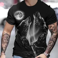 New Top Summer Casual Wolf 3d Printed Men's Short Sleeve Clothing Quick Drying Sport Shirt Retro Oversized T-shirt