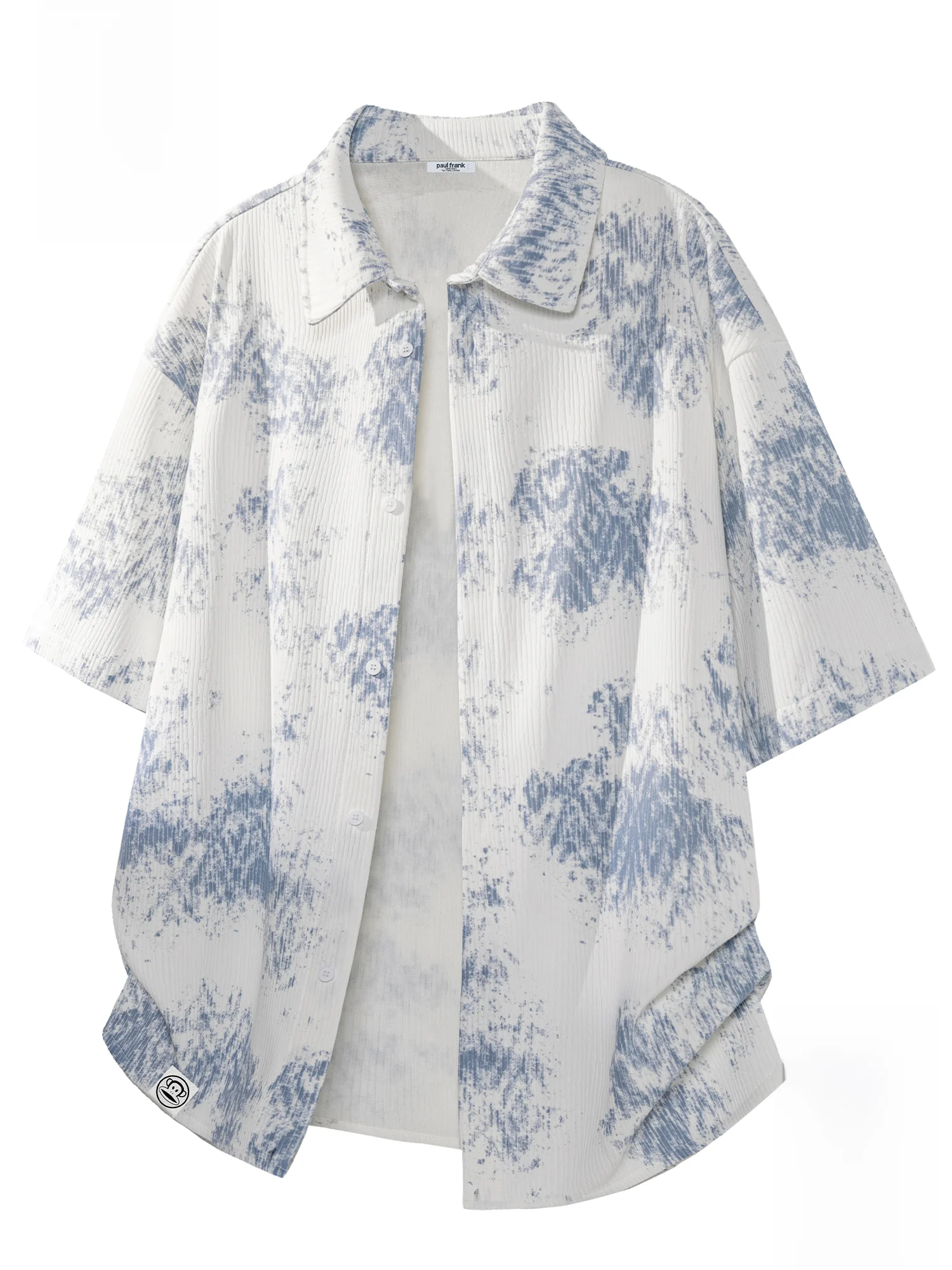 

PaulFrank M Summer Casual Beach irt ort Sve Dyed Texture Loose Fit Polyester Lyocell Breathable Lightweight Collarl