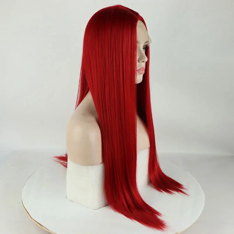 Bombshell Fire wig sintetis lurus merah 13x4 Lace Front wig tanpa lem kualitas tinggi serat rambut tahan panas untuk wig wanita putih