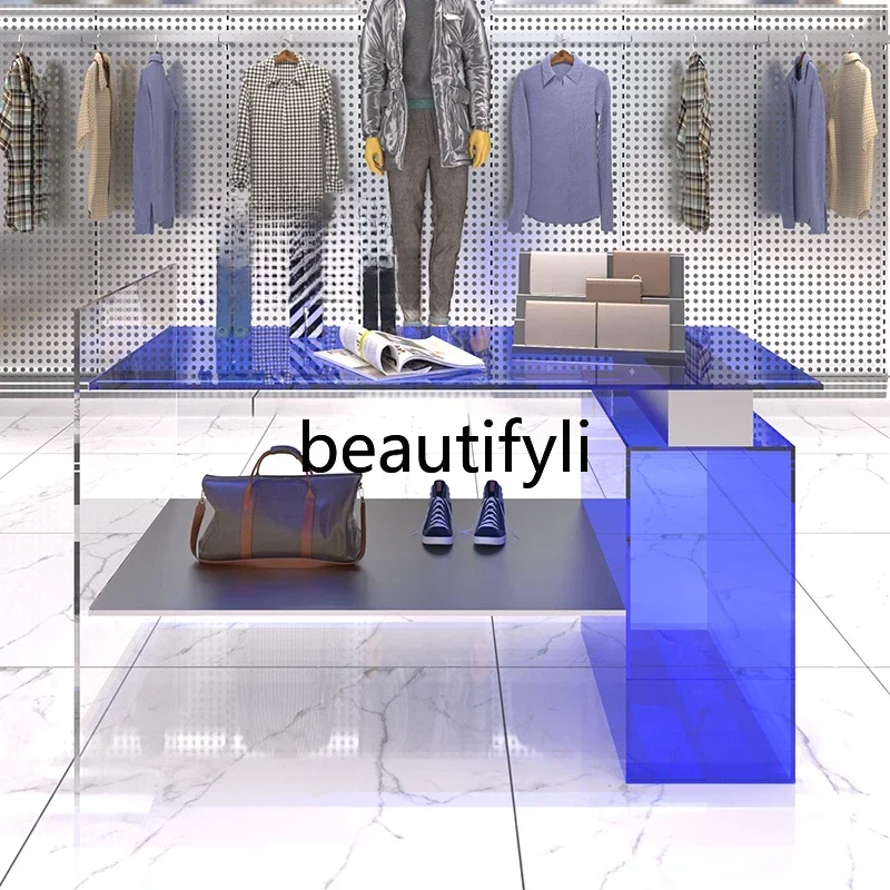 LX37Nakajima Flowing Water Platform Stainless Steel Acrylic Display Table Shoes and bags shelves in the middle of the storeSSS