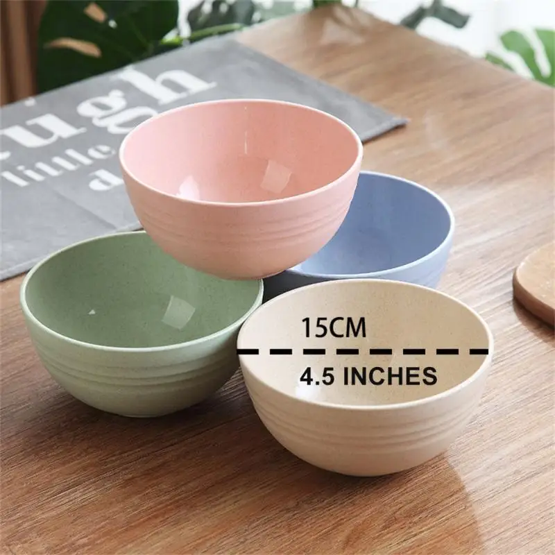 4/1pc Portable Reusable Household Dishware Set Kids Adult Spoon Fork Cup Salad Soup Bowl Plate Wheat Straw Kitchen Tableware Set