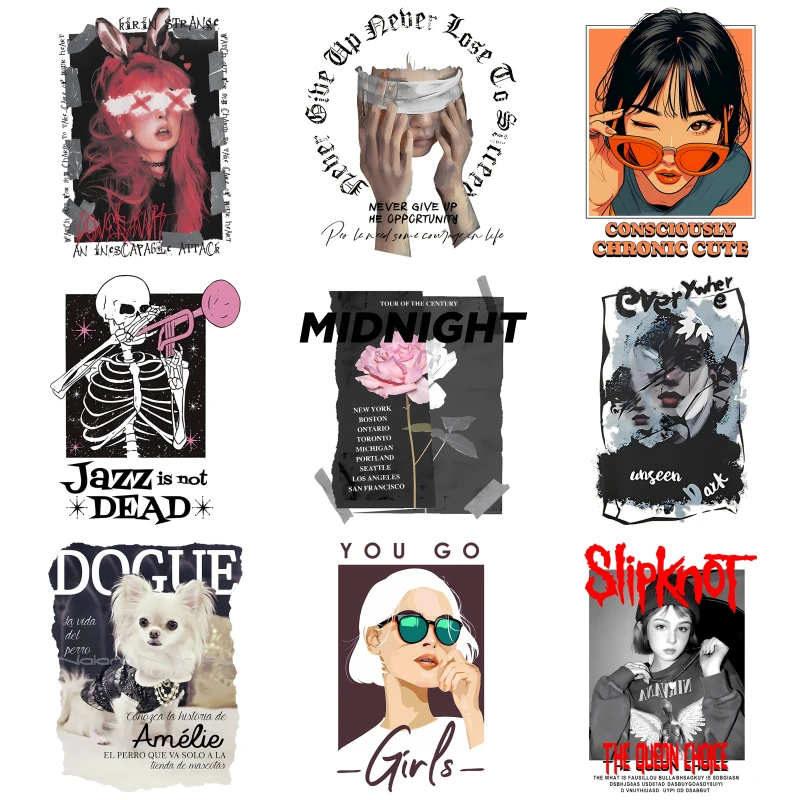 22cm Cool Fashion Girl Poster Iron-On Heat Transfer For Clothing DIY Washable T-Shirts Hoodie On Patches Sticker Applique