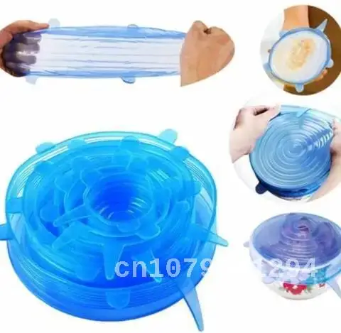 6 Pieces of Silicone Food Fresh-Keep Sealing Cap Vacuum Stretch Reusable Food Packaging Cover Kitchen Silicone Lid