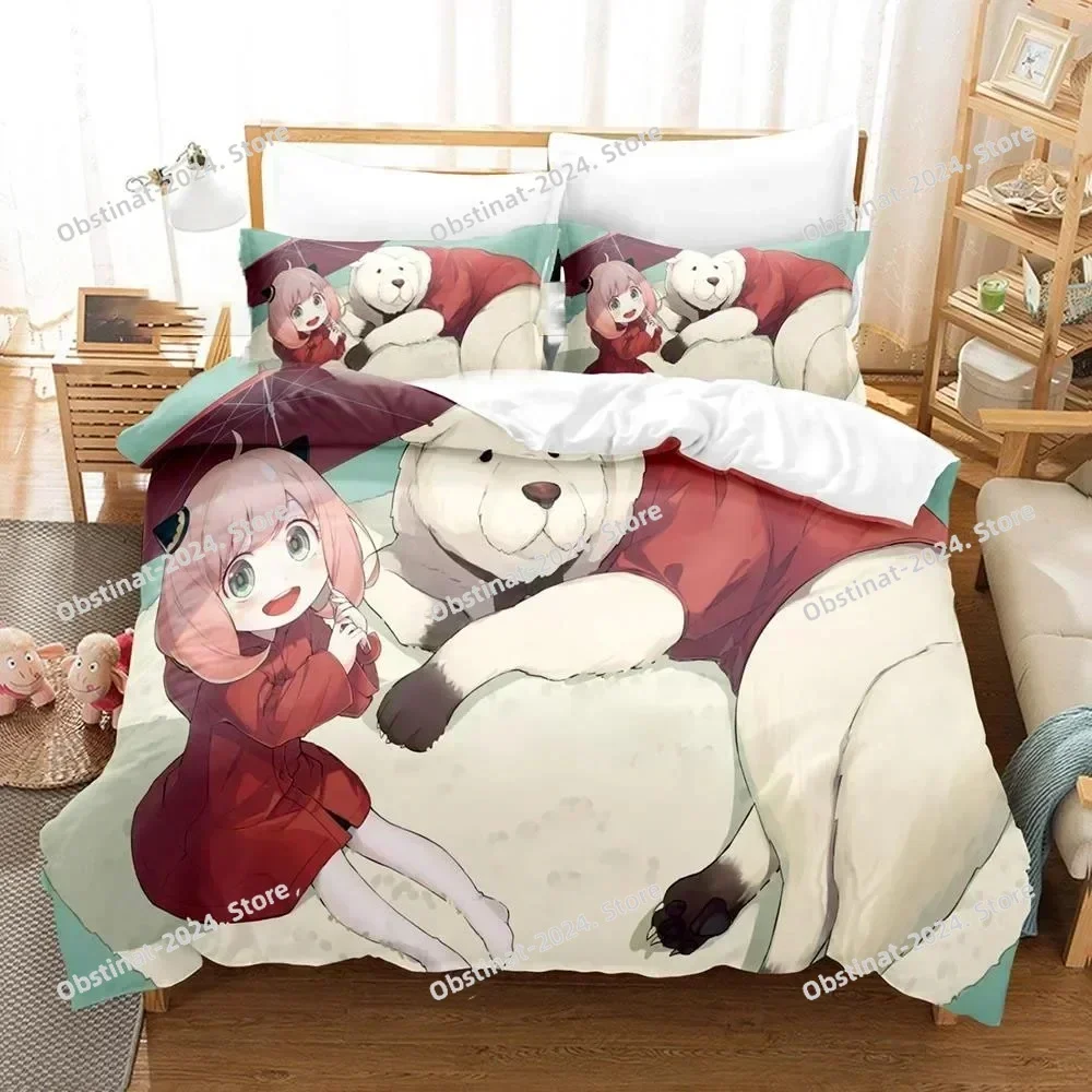 Spy x Family Anya Bedding Set Printed Comforter Quilt Bed Cover Duvet Cover Pillow Case 3 Pieces Set Kids Adult Size Linen Sheet