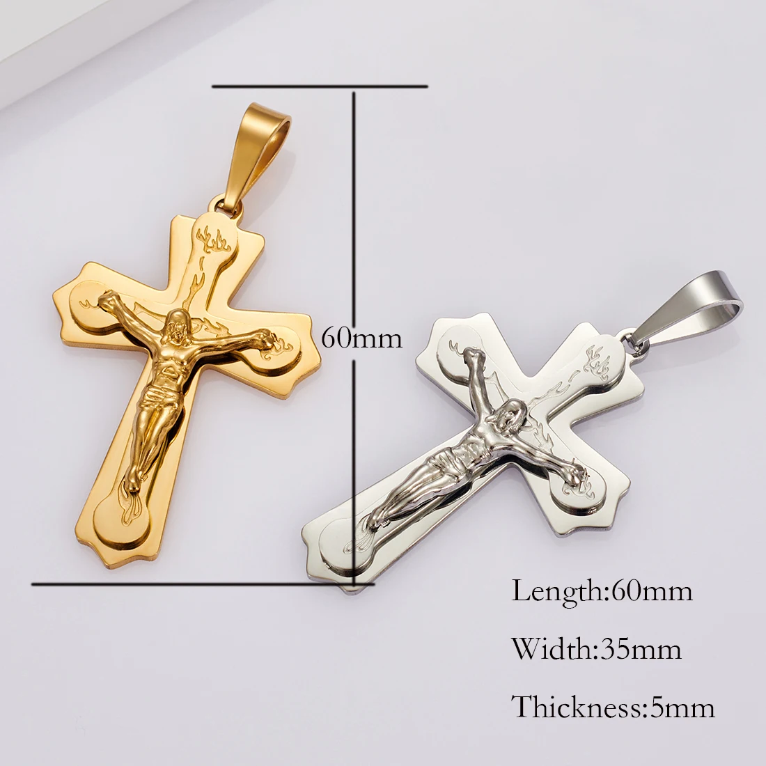 Christian Jesus 316L Vintage Mens Width 35mm Stainless Steel Religion Cross Pendant Necklace Chain Jewelry Gift