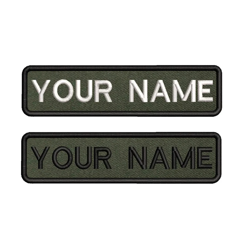 10X2.5cm Army Green Background Embroidery Custom Name Text Patch Stripes Badge Hook Loop Patches For Clothes