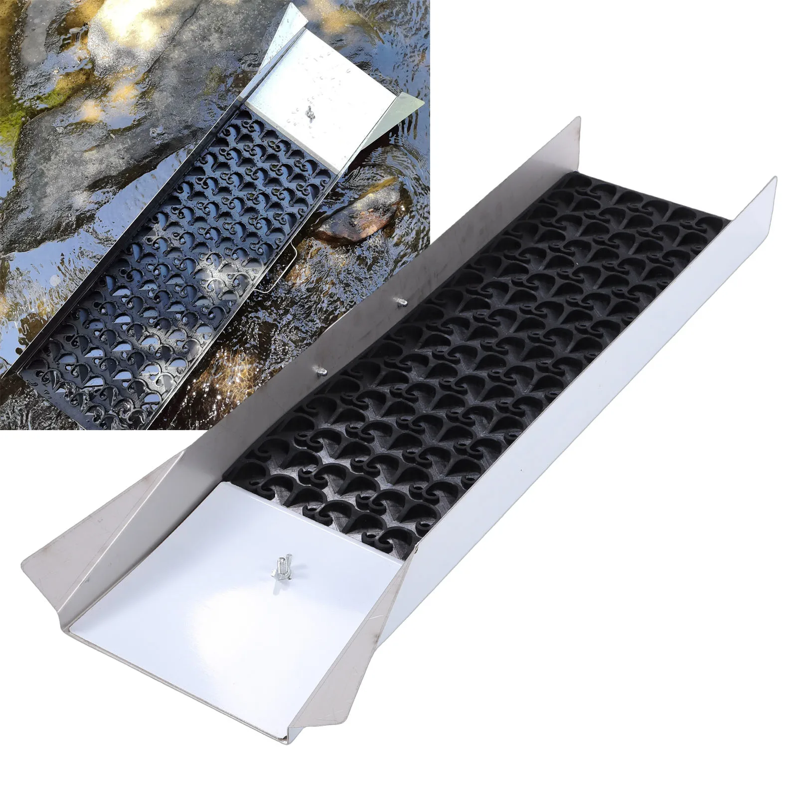 Gold Sluice Box Folding Aluminum Alloy Gold Mining Chute Panning Prospecting Recovery Tool with Rubber Pad Outdoor Equipment