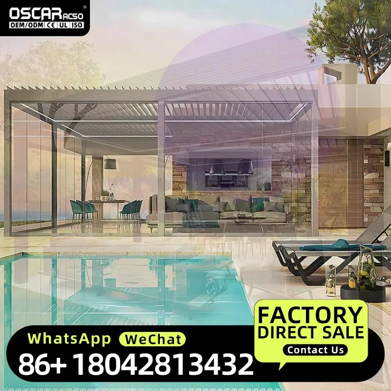Bioclimatic Aluminum Opening Louvre Outdoor Gazebo with Internal Fixed Shutter for Patio Garden Balcony  Pergola