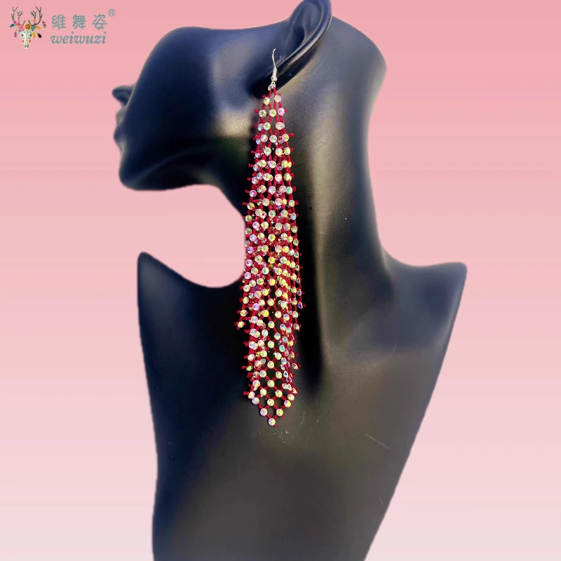 

Индивидуальные сетчатые серьги для танца живота, аксессуары, все ручные AB цветные серьги с бриллиантами, одежда для выступлений, женские серьги