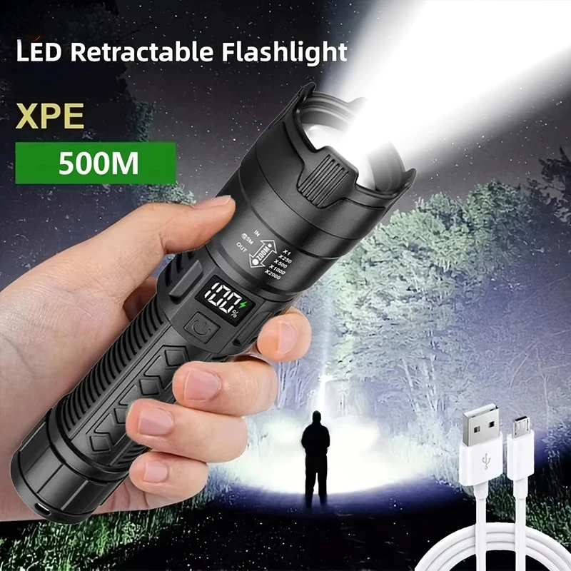 

High Power Led Flashlights 2000LM With Display Light USB Charging Built-in Battery Hand Lantern Camping Outdoor Use