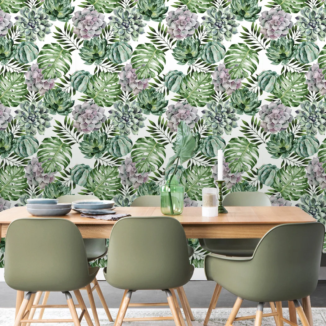 Watercolor Succulent Cactus Peel and Stick Wallpaper Monstera Leaf Self Adhesive Removable Contact Paper for Bedroom Decor