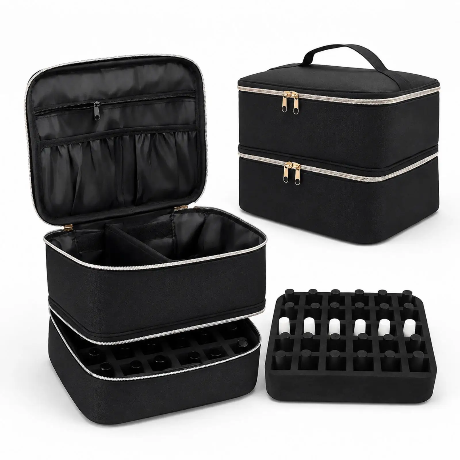 Nylon Mesh Nail Polish Storage Pouch Travel Cosmetic Bag Organizer with Handle for Salon Work
