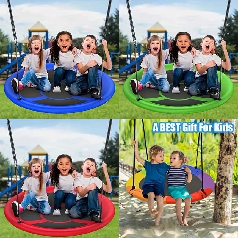 Colorful Round Saucer Tree Swing for Kids - Durable Outdoor Hanging Seat for Backyard, Park, and Indoor Play