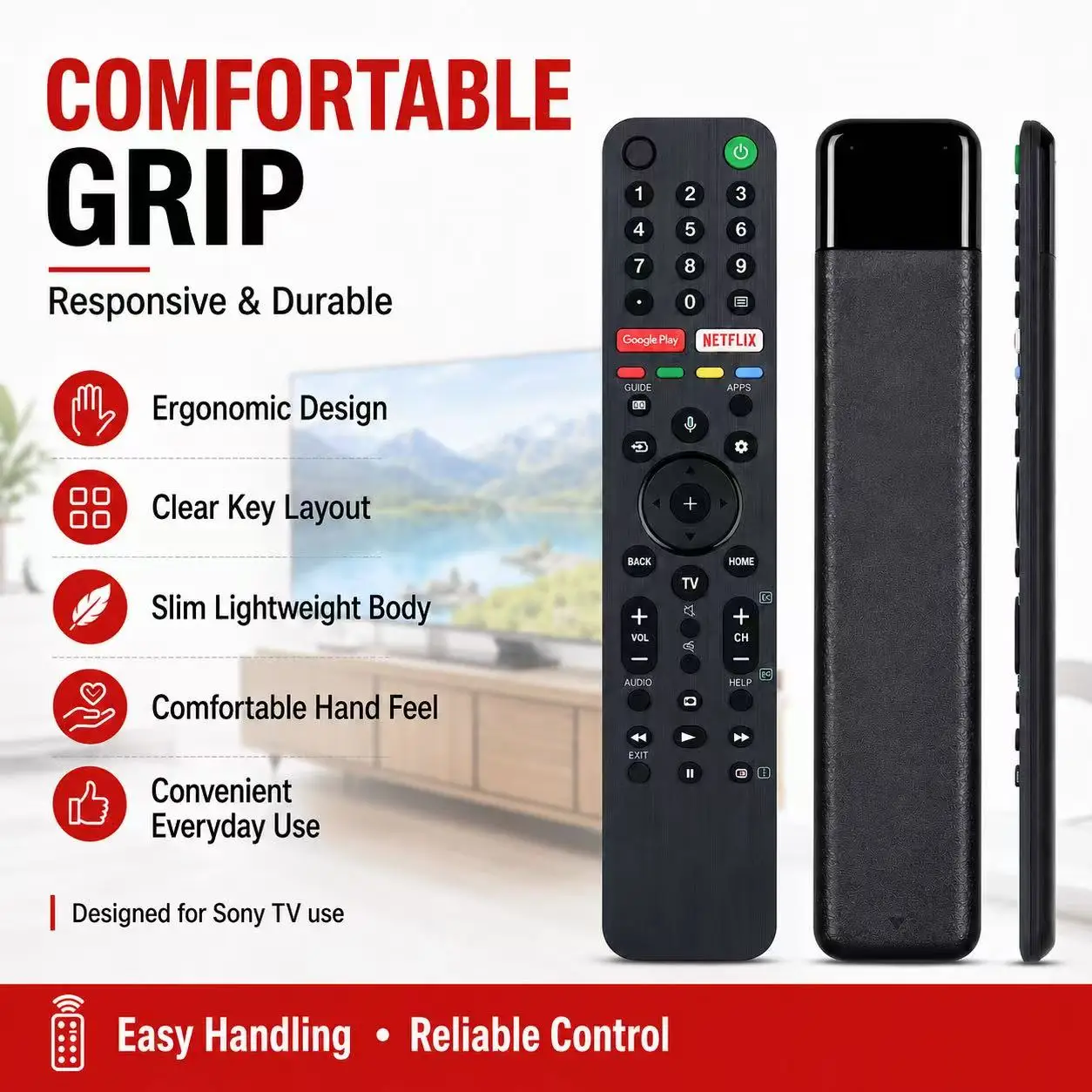 RMF-TX500P Sub RMF-TX500U RMF-TX500B Replacement Remote Control For SONY 4K UHD Android Bravia TV XG95/AG9 Series X85G Series - view 4