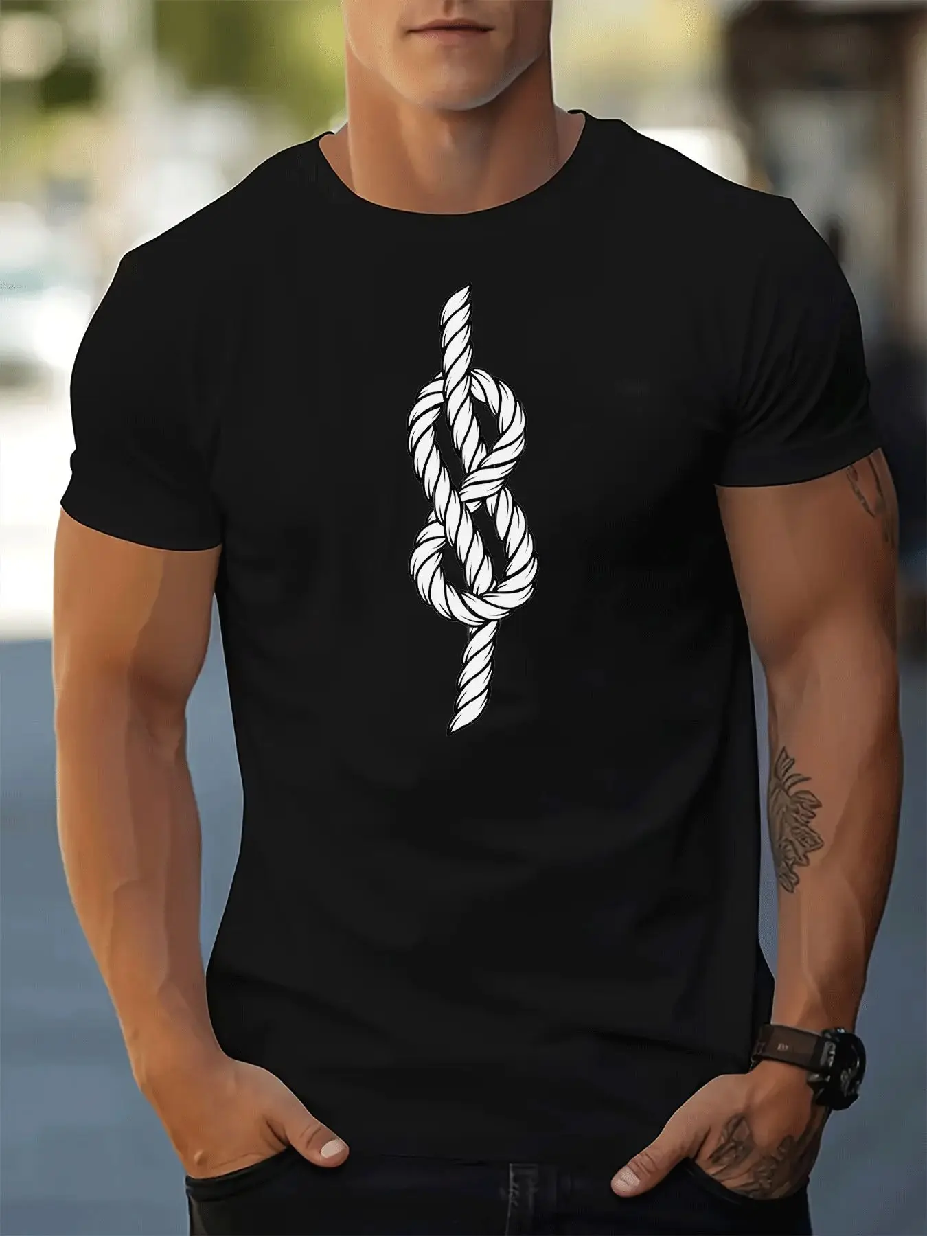 Navy Summer Mens Tee Nautical Rope Knot Print Short Sleeve Casual Top For Sailor Ocean Fans Male Soft Daily Street Fashion Wear