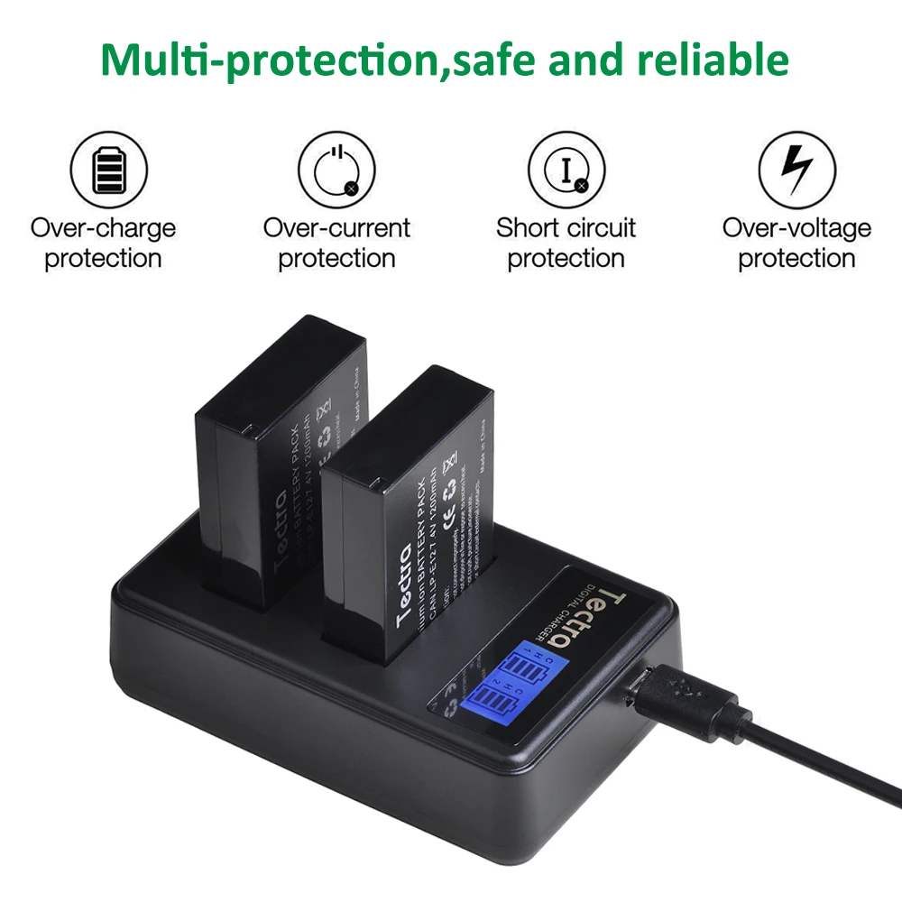 Аккумулятор 1200 мАч LP-E12 LPE12 + двойное зарядное устройство с ЖК-дисплеем для камеры Canon PowerShot SX70HS, EOS M, EOS M2, M10, M50, M100