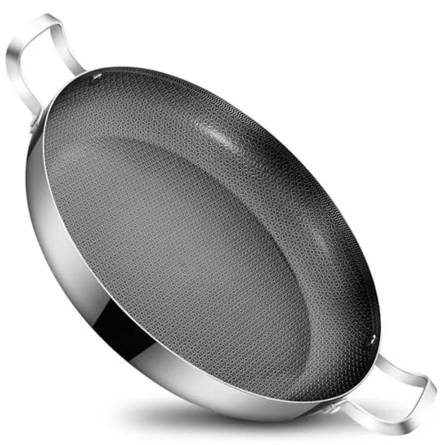 Paellera de Acero Inoxidable con Revestimiento Cerámico Antiadherente y Compatible con Inducción, Sartén Grande para Arroz Español y Mariscos