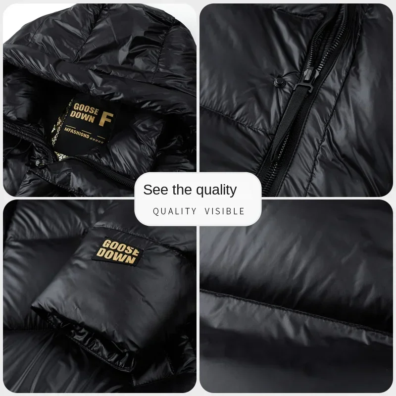 Chaqueta de plumón de ganso con capucha para hombre, abrigo de longitud media negro y dorado, ropa informal gruesa y cálida, Top impermeable Jack,